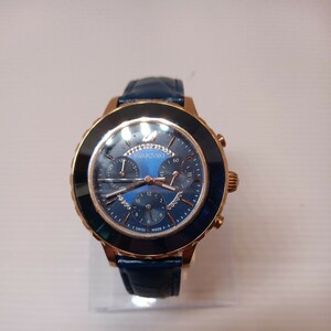 ④ SWAROVSKI スワロフスキー　OCTEA LUXCHRONO　クォーツ　腕時計　レザー　ブルー　ラウンド・丸形文字盤