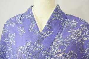  fine pattern kimono light thing summer kimono ... kimono leaf wistaria length 156cm sleeve length 63cm * kb-5789 Sakura garden . clothes shop 