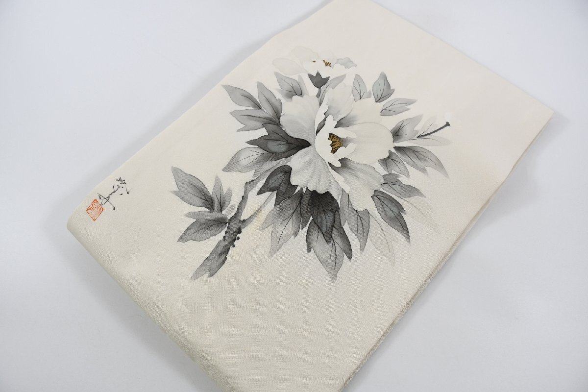 नागोया ओबी, शिओसे, कलाकार द्वारा हाथ से चित्रित, पेओनी, फूल, ओबी लंबाई 362 सेमी ★किमोनो दुकान ne-9690 सकुराबा किमोनो स्टोर, बैंड, नागोया ओबी, बना बनाया
