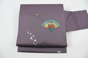 名古屋帯 浦島太郎 紫色 刺繍 青海波 帯丈364cm ★着物屋 ne-9844 桜庭呉服店