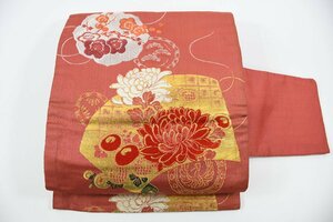 名古屋帯 アンティーク 花 扇面 帯丈330cm ★着物屋 ne-9983 桜庭呉服店