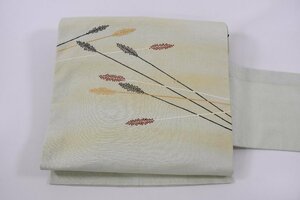 Art hand Auction Nagoya obi by Haruyoshi Uchiyama, hand-painted leaves, tsumugi fabric, obi length 370cm ★Kimono shop ne-10106 Sakuraba Kimono Store, band, Nagoya Obi, Ready-made