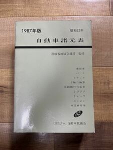 古書 自動車諸元表 1987年版 昭和62年 社団法人 自動車技術会 監修 運輸省地域交通局 