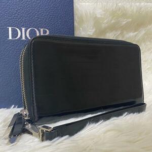 希少モデル ディオールオム DIOR HOMMEトラベルケース オーガナイザー パテントレザー CD エナメル Wファスナー メンズ ブラック 黒