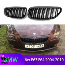 2Pcs 車スタイル光沢黒フロントキドニー倍スラットグリル BMW 6 シリーズ E63 E64 2004-2010 ダブルラインビレットグリル_画像1