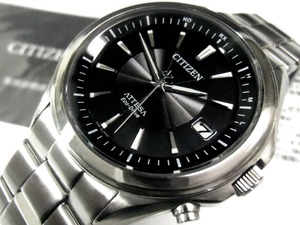 [ rare * super-beauty goods *] Citizen Atessa Echo Drive Radio Watch ATD53-2973 regular price 66,000 jpy face black titanium men's 