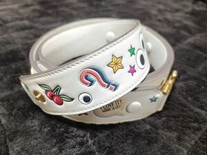 未使用 アニヤハインドマーチ ANYA HINDMARCH バッグストラップ ショルダーベルト ALL OVER STICKERS SHOULDER STRAP レザー チョーク 白