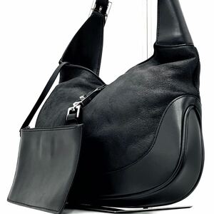 1 иен [ превосходный товар ]GUCCI Gucci ручная сумочка большая сумка домкрат - серебряный металлические принадлежности сумка имеется кожа натуральная кожа черный чёрный цвет плечо .. женский 