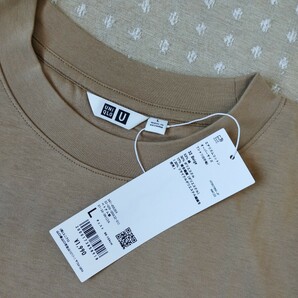 未使用 タグ付 ユニクロ UNIQLO エアリズム コットン オーバーサイズ Tシャツ 5分袖 L メンズ beige●色size違い有●ネコポス 送料無料の画像2