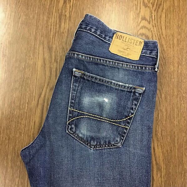 【FE203】HOLLISTER W31 L34 色落ち加工 ジーンズ ジーパン デニムパンツ メンズブランド古着 ホリスター 送料無料