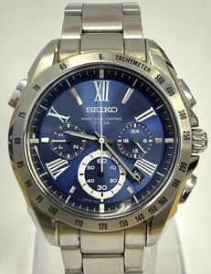 Y412-I65-110* SEIKO Seiko Brightz 8B82-0AG0 blue face Date men's solar radio wave quarts immovable wristwatch ⑥