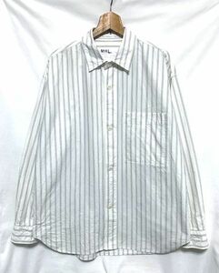 ★22SS 美品　MHL. マーガレットハウエル　ストライプ柄 ピンオックス コットンシャツ 日本製 オフホワイト XL