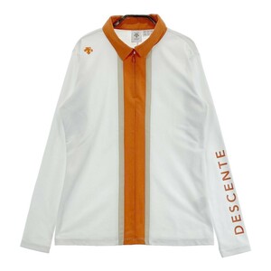 【1円】DESCENTE GOLF デサントゴルフ 2022年モデル ハーフジップ長袖 ポロシャツ ロゴ ホワイト系 L [240101141384] レディース