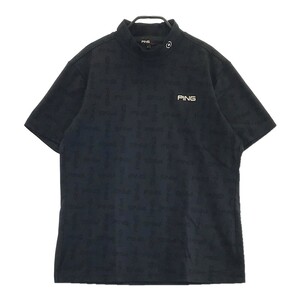 PING ピン 2022年モデル ハイネック 半袖Tシャツ 総柄 ブラック系 L [240101192510] ゴルフウェア メンズ