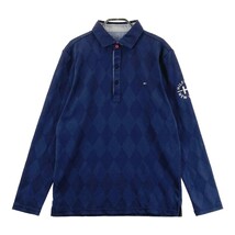 TOMMY HILFIGER GOLF トミー ヒルフィガーゴルフ 長袖ポロシャツ アーガイル ネイビー系 L [240101188771] ゴルフウェア メンズ_画像1