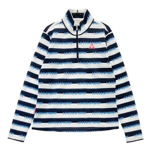 LECOQ GOLF ルコックゴルフ ハーフジップ 長袖Tシャツ ロゴ ボーダー柄 ネイビー系 L [240101191192] ゴルフウェア レディース