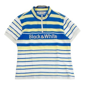 BLACK&WHITE ブラックアンドホワイト ハーフジップ 半袖Tシャツ ボーダー柄 ブルー系 M [240101203807] ゴルフウェア レディース