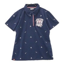 【1円】FILA GOLF フィラゴルフ ML5GL613 半袖ポロシャツ 総柄 ネイビー系 L [240101002596] レディース_画像1