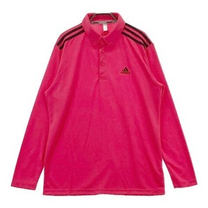 【1円】ADIDAS GOLF アディダスゴルフ 長袖ポロシャツ スリーストライプ ピンク系 O [240101070540] メンズ