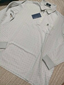 新品 定価19800 Munsingwear マンシング 長袖 ポロシャツ LL ホワイト×グレー 胸ポケット付 春夏 3シーズン対応 メンズ ゴルフ