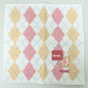 [ tag equipped ] Pink House * handkerchie a-ga il pattern . flower motif! pie ru ground letter pack post service possible white × pink × light brown group k2637