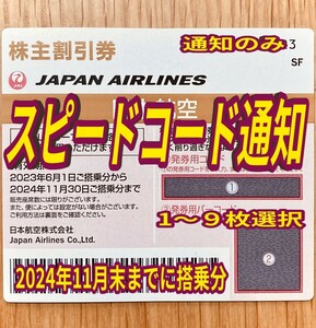 毎日10分スピード通知 JAL 日本航空 株主優待券 1枚/2枚/3枚/4枚〜9枚 国内 航空券 割引 搭乗期限24年11月末まで(11