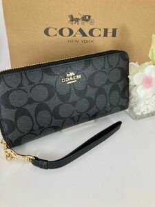 新品　未使用　COACH コーチ ブラック シグネチャー 長財布　箱、紙袋付き