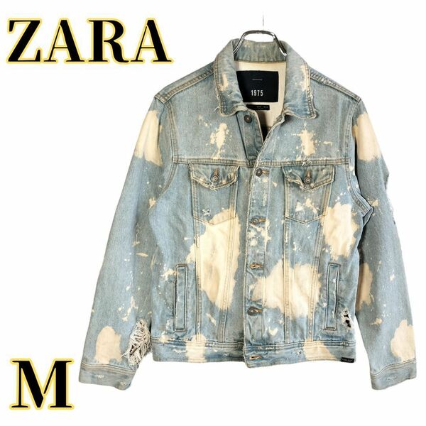 ZARA　ペイント加工　ダメージ加工　メンズ　Mサイズ　古着　Gジャン