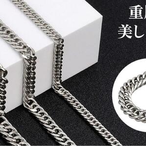 1円出品 定価2580円 喜平ネックレス 金属アレルギー対応 ステンレス シルバー silver プラチナ 鏡面 4面ダブル 8ミリ55㌢ メンズネックレスの画像4