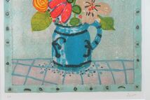 「穂高　真作」　国際画家　ポール・アイズピリ　「青い手付ポットの花達」限定リトグラフ　10号　自筆サイン_画像5