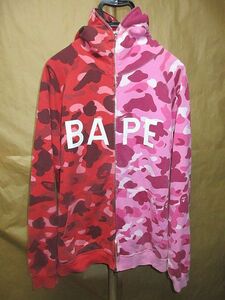 エイプ　A BATHING APE HALF&HALF　ハーフ＆ハーフ　BAPE ロゴ　1stカモ　カラーカモ　迷彩柄　ジップアップ　パーカー　XL