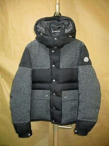 モンクレール　MONCLER BREL　ツイード　切替 袖　ロゴ　ワッペン　フード　ダウン　ジャケット　1　国内正規品