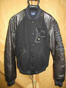 POLO ラルフローレン　Wool Leather Stadium P Patch Letterman Varsity Jacket　袖レザー　スタジャン　S