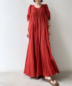 アパルトモン　ドゥーズィエムクラス Deuxieme Classe　2022 Col Pierrot 　RAMIE MAXI DRESS　リネン　ロング　ワンピース　赤