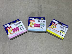 【質Banana】未開封☆EPSON/エプソン 純正 インクカートリッジ 3色セット 小容量パック 51 期限切れ 現状渡し ①♪