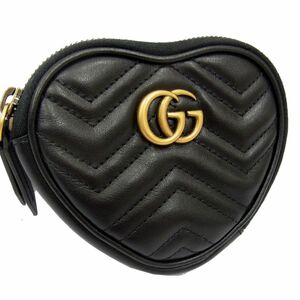 美品 定価58,300円◇GUCCI GGマーモント ハートシェイプ コインケース グッチ ダブルG レザー ブラック 財布 レディース イタリア製