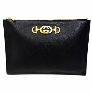 美品◆GUCCI グッチ ズゥミ レザー クラッチバッグ インターロッキングG ホースビット イタリア製 ZUMI Grainy Leather Clutch メンズ