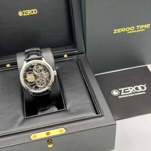  Zero ZT001SBK T1ji* Archer full skeleton hand winding wristwatch ZEROO T1 THE ARCHER FULL SKELETON TOURBILLON SS leather belt D buckle 