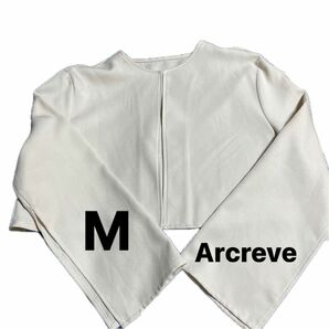 しまむら ジャケット 襟なし 袖スリット入り ベージュ Mサイズ Arcreve 長袖