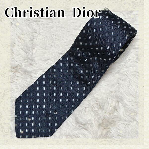 【大人　紳士　美品】Christian Dior レギュラータイ 青色 ドット柄