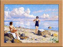 女性のいるビーチの眺め B4 デンマーク_画像1