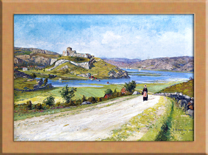 Art hand Auction Peinture de paysage de forteresse de Bohus A4 Suède, Peinture, aquarelle, autres