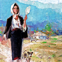 農民の女性と犬 B4 ルーマニア_画像4
