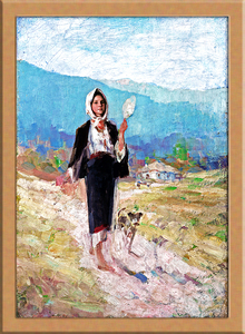 Art hand Auction 農民の女性と犬 B4 ルーマニア, 絵画, 油彩, 人物画