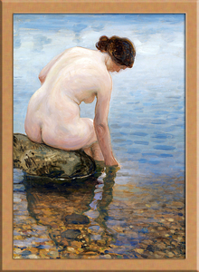 Art hand Auction Femme assise sur un rocher sur la plage A4 Russie, Peinture, Peinture à l'huile, Portraits