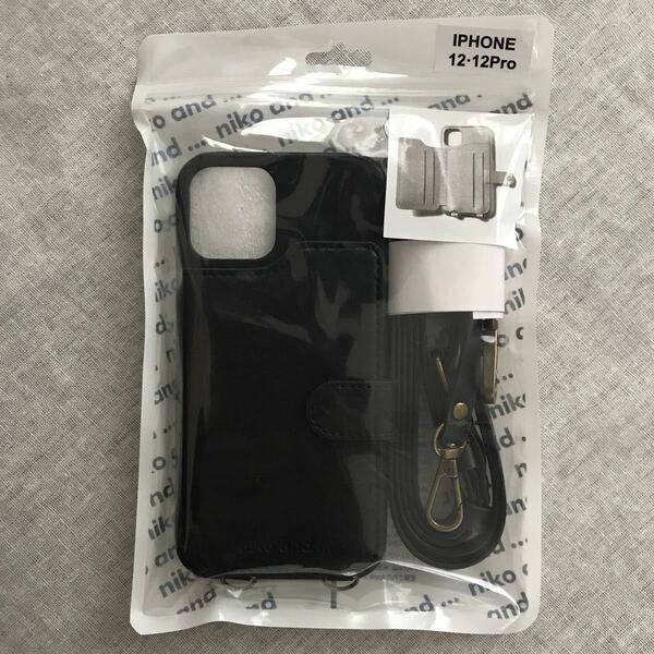 ニコアンド オリジナルベルト付きiPhoneケース(iPhone12 iPhone12PRO) 黒 ブラック