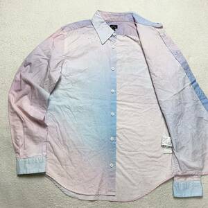  Paul Smith [.. ощущение роскоши ]PS Paul Smith рубашка длинный рукав краска обработка мрамор Thai большой pi- Escot n100% S размер сделано в Японии радуга цвет 1 иен 