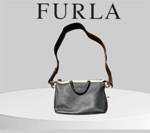 フルラ FURLA ハンドバッグ ショルダーバッグ グレーブルー 白 レザー 2WAY レディース