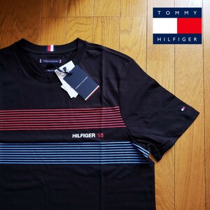 【新品】TOMMY HILFIGER Lサイズ 24ss新作 ストライプロゴ Tシャツ ブラック トミーヒルフィガー