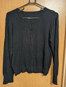 INDIVI. season beautiful goods black rayon . standard ound-necked cardigan large size 42 11 number 12 number LL XL cooling measures sunburn measures stretch cardigan 